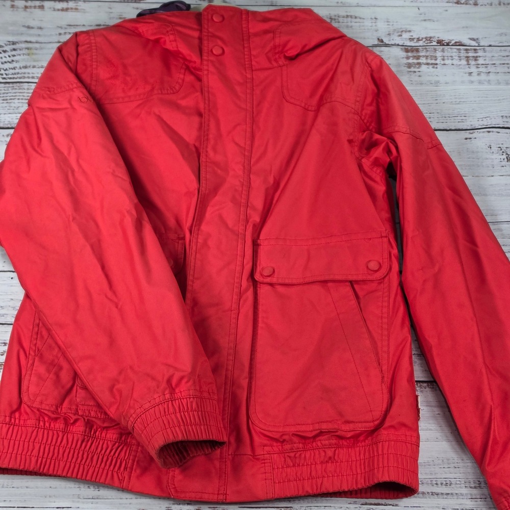 Burton Snowboard Jacket Women Medium Red Fair Dryride Insulated Pockets Hooded